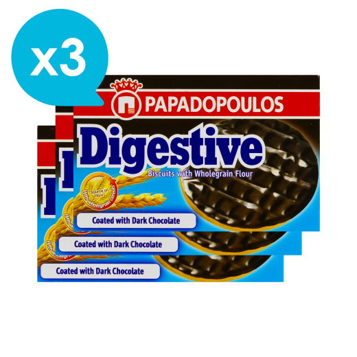 Biscuits with Wholegrain Flour with Dark Chocolate (Digestive) x3 | PAPADOPOULOS