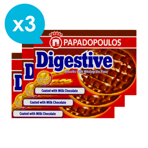 Biscuits with Wholegrain Flour with Milk Chocolate (Digestive) x3 | PAPADOPOULOS