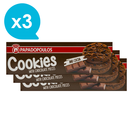 Cookies with Cocoa & Chocolate Pieces x3 | Papadopoulou